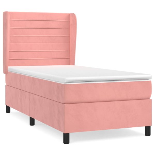Pat box spring cu saltea, roz, 100×200 cm, catifea