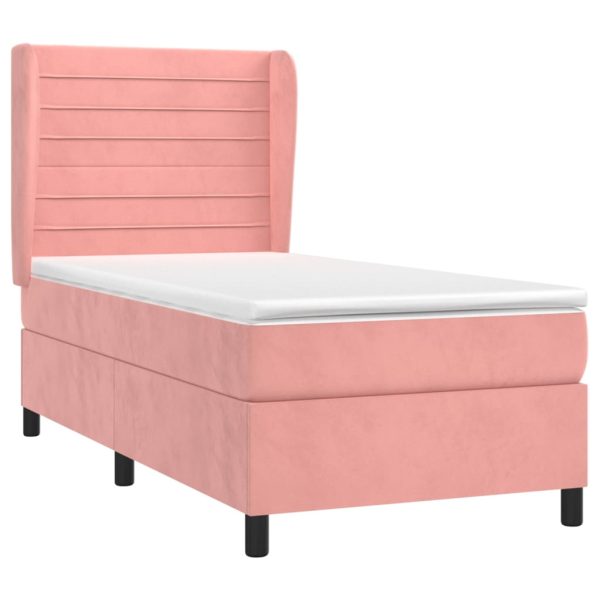 Pat box spring cu saltea, roz, 100×200 cm, catifea
