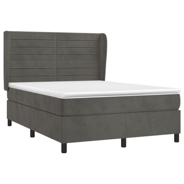 Pat box spring cu saltea, gri închis, 140×200 cm, catifea