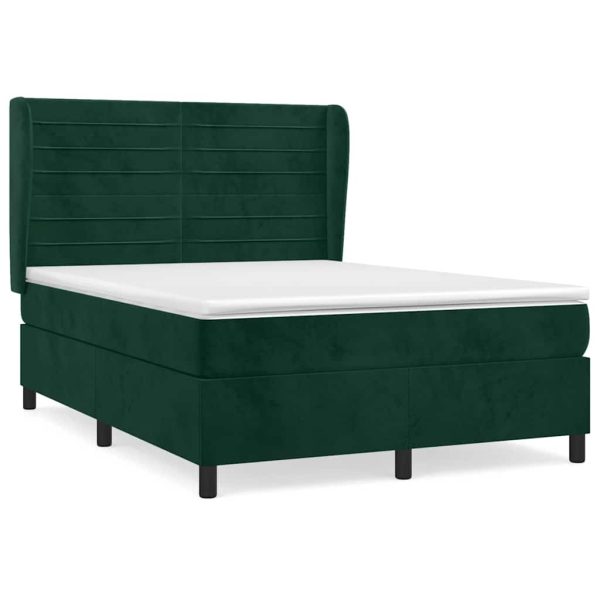 Pat box spring cu saltea, verde închis, 140×200 cm, catifea