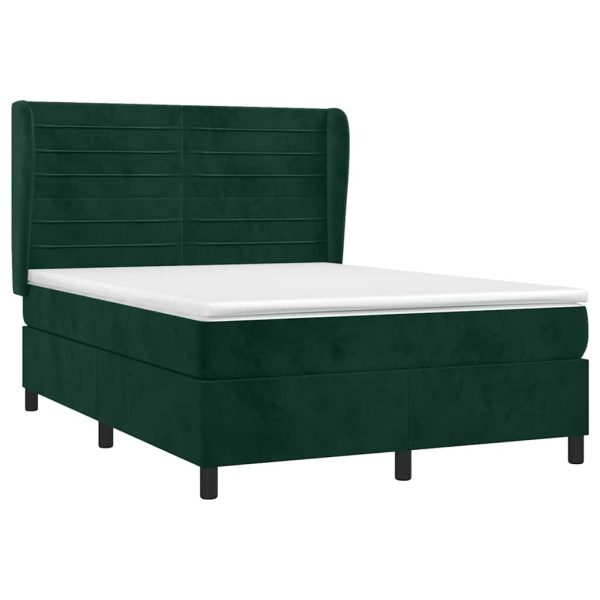 Pat box spring cu saltea, verde închis, 140×200 cm, catifea