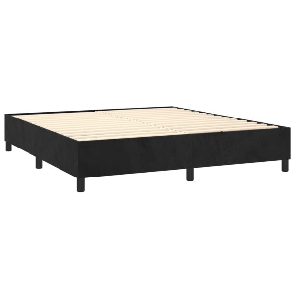 Pat box spring cu saltea, negru, 160×200 cm, catifea