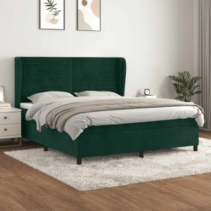 Pat box spring cu saltea, verde închis, 180×200 cm, catifea