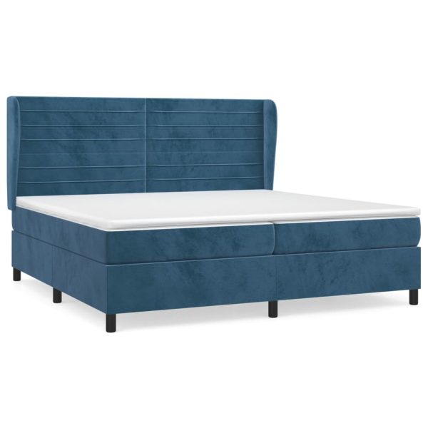 Pat box spring cu saltea, albastru închis, 200×200 cm, catifea