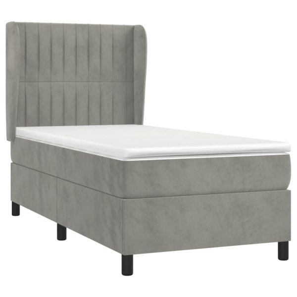Pat continental cu saltea, gri deschis, 80×200 cm, catifea