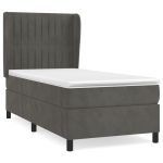 Pat box spring cu saltea, gri închis, 90×190 cm, catifea