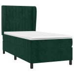 Pat box spring cu saltea, verde închis, 90×190 cm, catifea