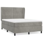 Pat box spring cu saltea, gri deschis, 140×190 cm, catifea