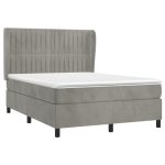 Pat box spring cu saltea, gri deschis, 140×190 cm, catifea