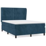 Pat box spring cu saltea, albastru închis, 140×190 cm, catifea