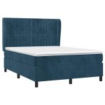 Pat box spring cu saltea, albastru închis, 140×190 cm, catifea