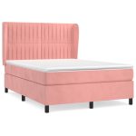 Pat box spring cu saltea, roz, 140×200 cm, catifea