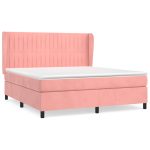 Pat box spring cu saltea, roz, 160×200 cm, catifea