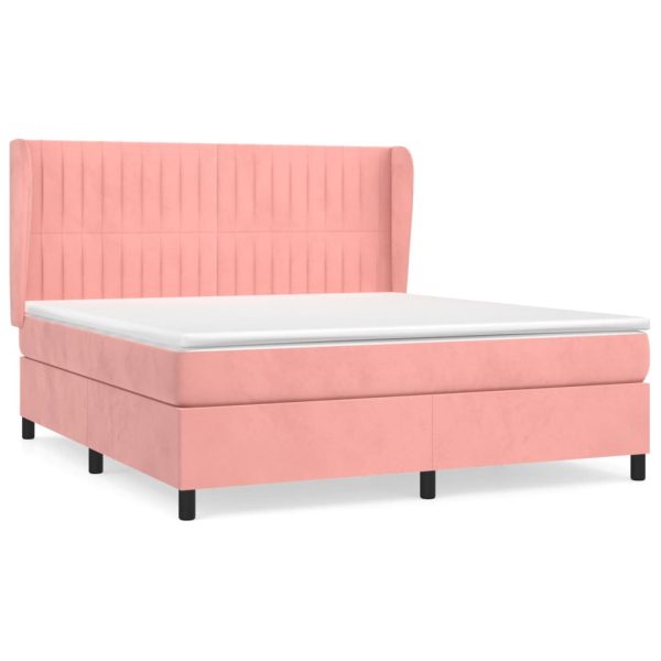 Pat box spring cu saltea, roz, 160×200 cm, catifea