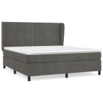 Pat box spring cu saltea, gri închis, 180×200 cm, catifea