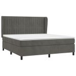 Pat box spring cu saltea, gri închis, 180×200 cm, catifea