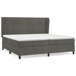 Pat box spring cu saltea, gri închis, 200×200 cm, catifea