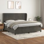 Pat box spring cu saltea, gri închis, 200×200 cm, catifea