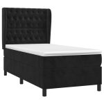 Pat box spring cu saltea, negru, 90×190 cm, catifea