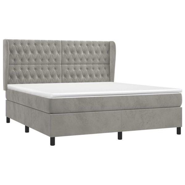 Pat box spring cu saltea, gri deschis, 160×200 cm, catifea