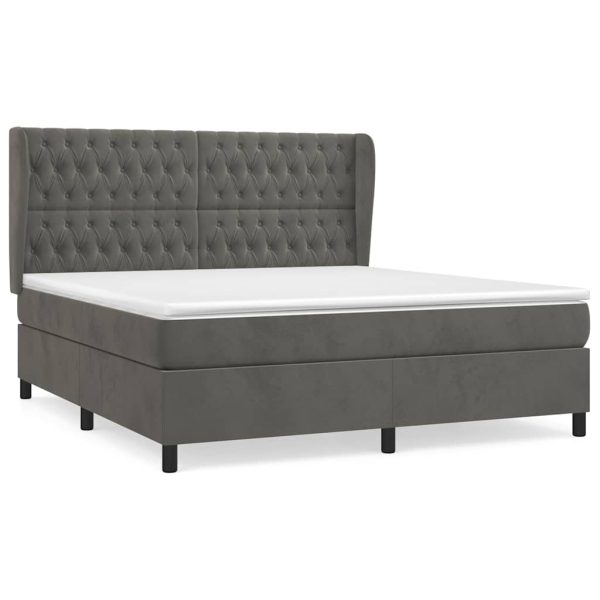 Pat box spring cu saltea, gri închis, 160×200 cm, catifea