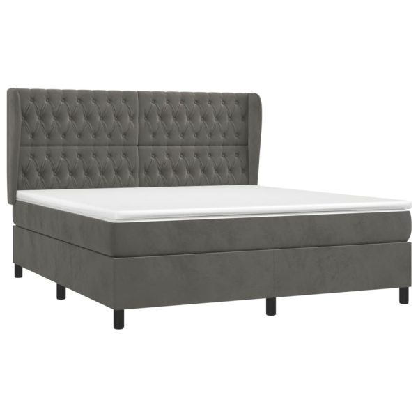 Pat box spring cu saltea, gri închis, 160×200 cm, catifea
