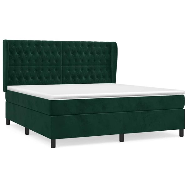 Pat box spring cu saltea, verde închis, 160×200 cm, catifea