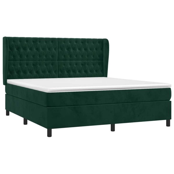 Pat box spring cu saltea, verde închis, 160×200 cm, catifea