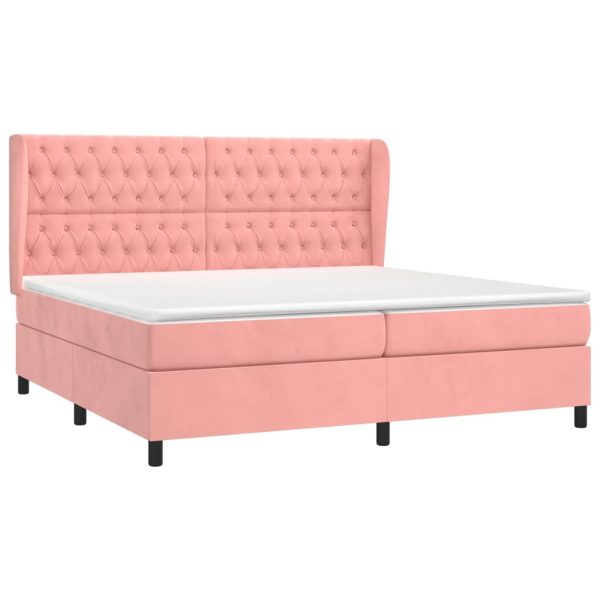 Pat box spring cu saltea, roz, 200×200 cm, catifea
