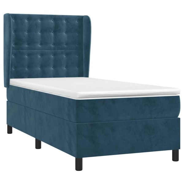 Pat box spring cu saltea, albastru închis, 80×200 cm, catifea