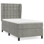 Pat box spring cu saltea, gri deschis, 100×200 cm, catifea