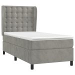 Pat box spring cu saltea, gri deschis, 100×200 cm, catifea