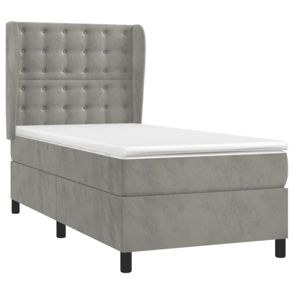 Pat box spring cu saltea, gri deschis, 100×200 cm, catifea