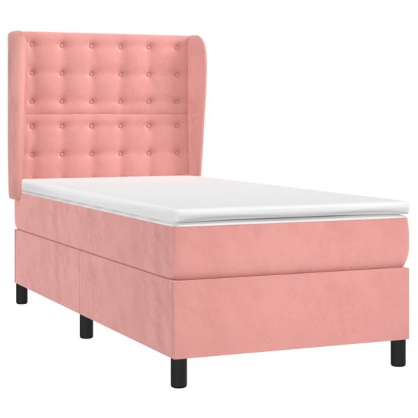 Pat box spring cu saltea, roz, 100×200 cm, catifea