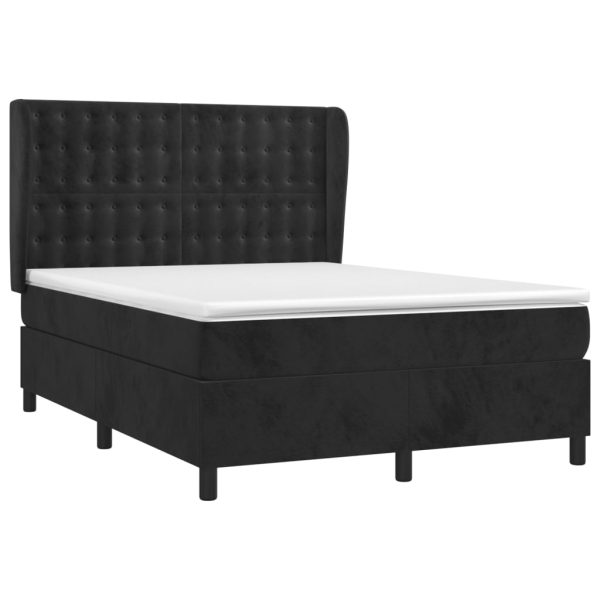 Pat box spring cu saltea, negru, 140×190 cm, catifea