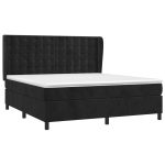 Pat box spring cu saltea, negru, 160×200 cm, catifea