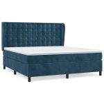 Pat box spring cu saltea, albastru închis, 160×200 cm, catifea