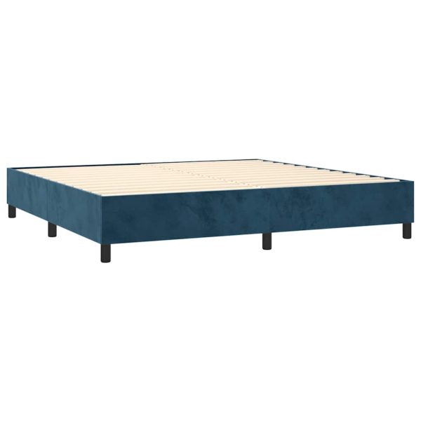 Pat box spring cu saltea, albastru închis, 200×200 cm, catifea