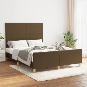 Cadru de pat fără saltea, maro închis, 140×200 cm, textil