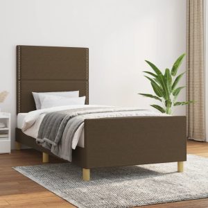 Cadru de pat fără saltea, maro închis, 100×200 cm, textil