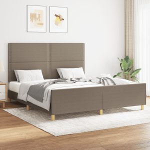 Cadru de pat fără saltea, gri taupe, 160×200 cm, textil