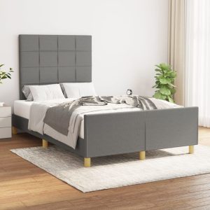 Cadru de pat fără saltea, gri închis, 120×200 cm, textil