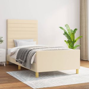 Cadru de pat fără saltea cremă 90×200 cm țesătură