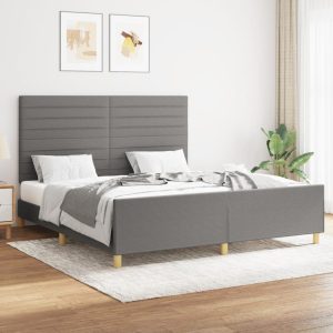 Cadru de pat fără saltea, gri închis, 160×200 cm, textil