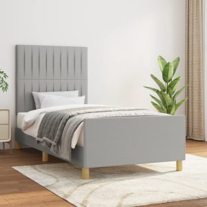 Cadru de pat fără saltea, gri deschis, 90×190 cm, textil