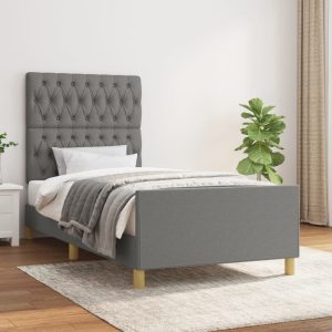 Cadru de pat fără saltea, gri închis, 90×200 cm, textil