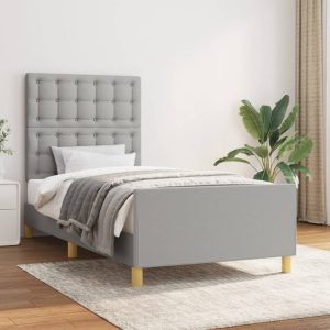 Cadru de pat cu tăblie, gri deschis, 80×200 cm, textil