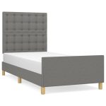 Cadru de pat cu tăblie, gri închis, 90×200 cm, textil
