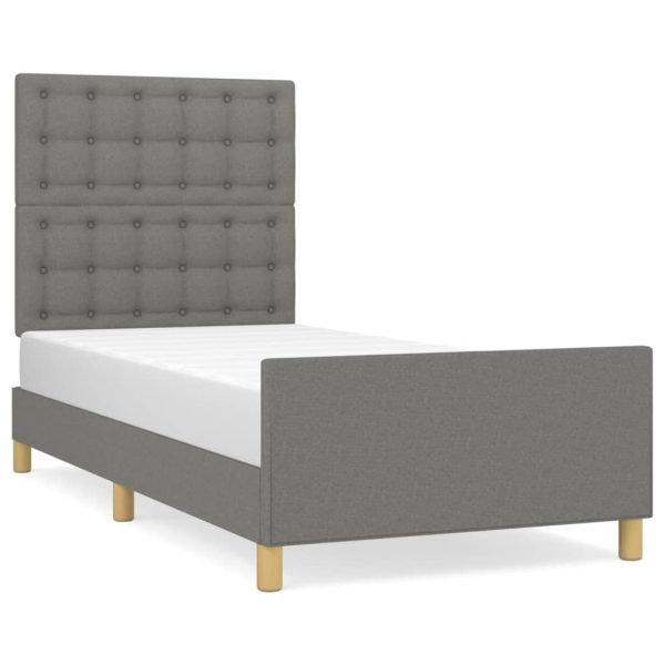 Cadru de pat cu tăblie, gri închis, 90×200 cm, textil