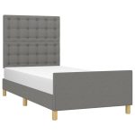 Cadru de pat cu tăblie, gri închis, 90×200 cm, textil